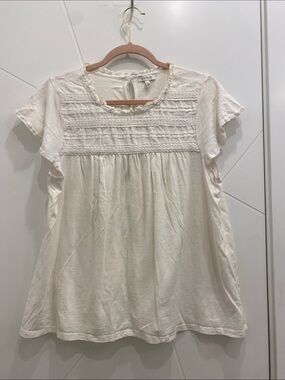 Ella Moss White Lace-Trim Short Sleeve Blouse
